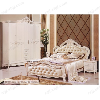 欧式床双人床卧室1.8*2.0雕刻床卧室大床婚床法式床梳妆台欧式五门衣柜