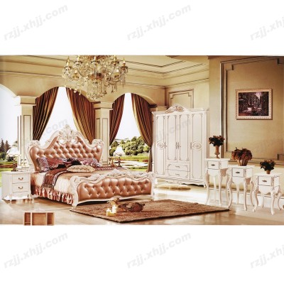 现代欧式套房法式婚房套床头柜 装公主床白色床头柜四门衣柜