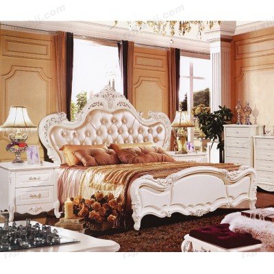 现代欧式套房法式婚房套床头柜 装1.8米公主床白色床头柜