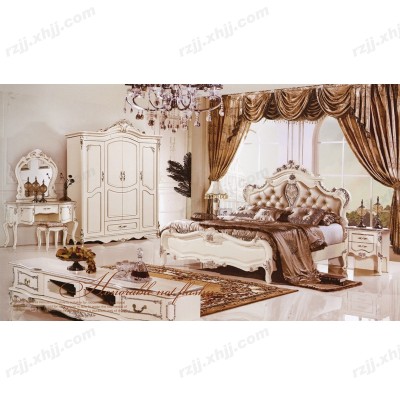 现代欧式套房法式婚房套床头柜 装公主床白色床头柜深银色