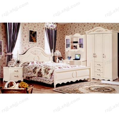 现代欧式法式婚房硬背公主床白色床头柜白色写字桌学生桌衣柜