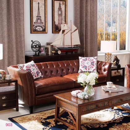 美式风格油腊真皮客厅沙发