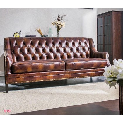美式复古做旧真皮沙发