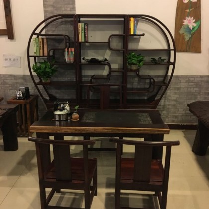 香河海晏古船木家具，南美酸枝茶桌，博古架
