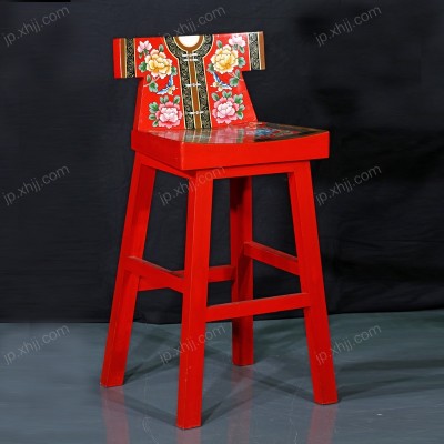 香河新古典红色彩绘高脚椅