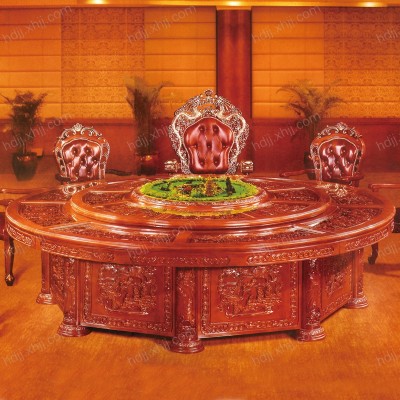 圆形圆形实木餐桌椅组合酒店仿古餐台