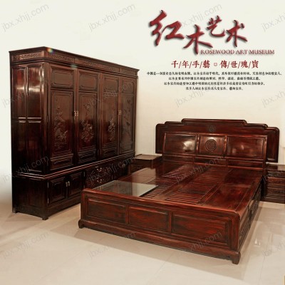 香河红木家具中式仿古实木双人床