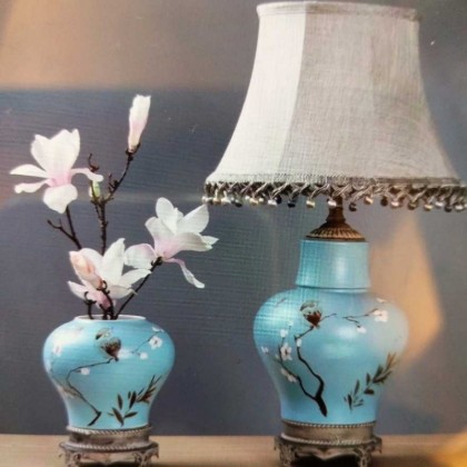 新中式美式乡村陶瓷花鸟手绘卧室客厅台灯家居装饰摆件