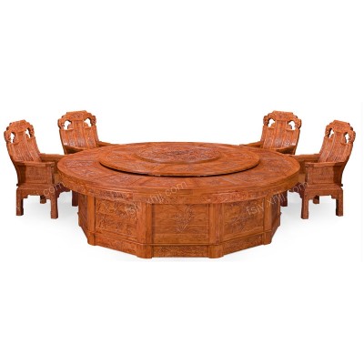香河2.8米圆形榆木餐桌餐椅组合002