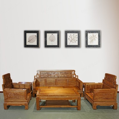 香河中式古典榆木雕花图案沙发组合YMSF-047