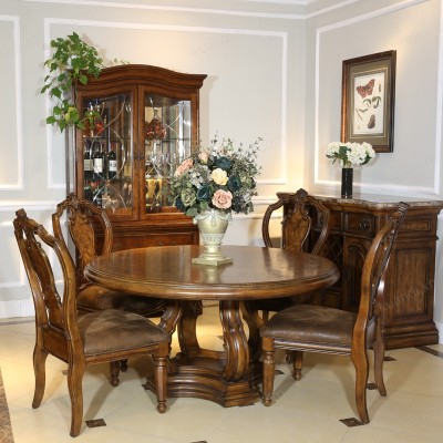 美式复古实木餐桌椅圆形餐厅饭桌130088A