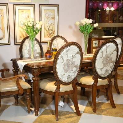 香河美式实木长餐台雕花欧式餐桌椅组合130016