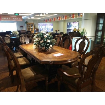 宽邸家居美式实木餐桌豪华大餐桌客厅餐桌九件套一桌八椅