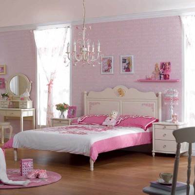 全实木儿童床 粉红色公主房