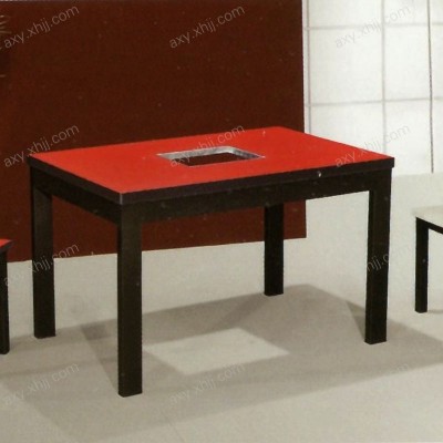 现代简约钢木餐桌 黑红长型餐桌椅组合