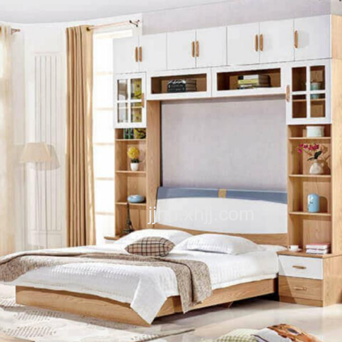 白色实木卧室大床衣柜组合