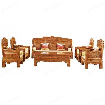 实木中式沙发 仿古雕花客厅沙发03