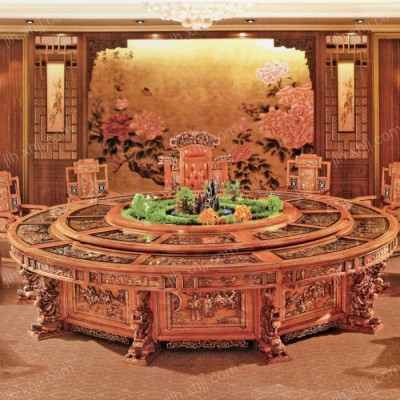 北京大型餐桌 酒店电动实木圆形餐桌01