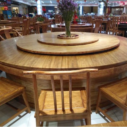 香河酒店餐厅会所用大电动桌方仕老榆木6米直径以下都可以订做！