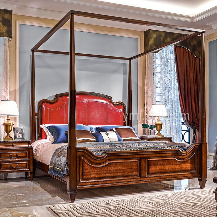 新古典美式实木四柱架子床09