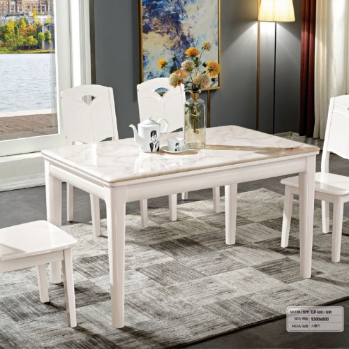 大理石桌面白色餐桌椅组合 E