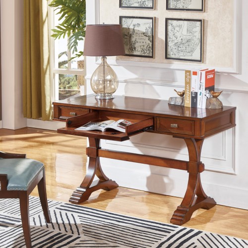 美式实木书桌椅组合真皮书椅H-6011