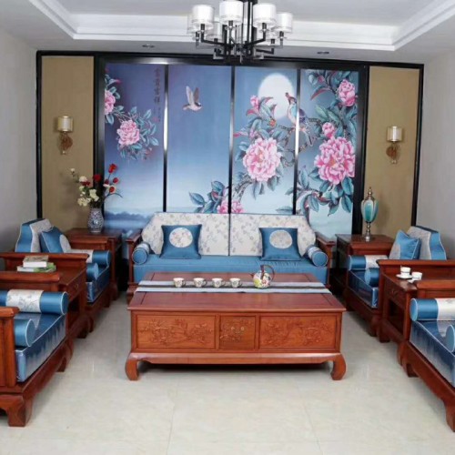 缅甸花梨中式古典雕花沙发38