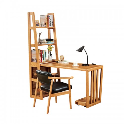 北欧全实木书桌书架组合带书椅9