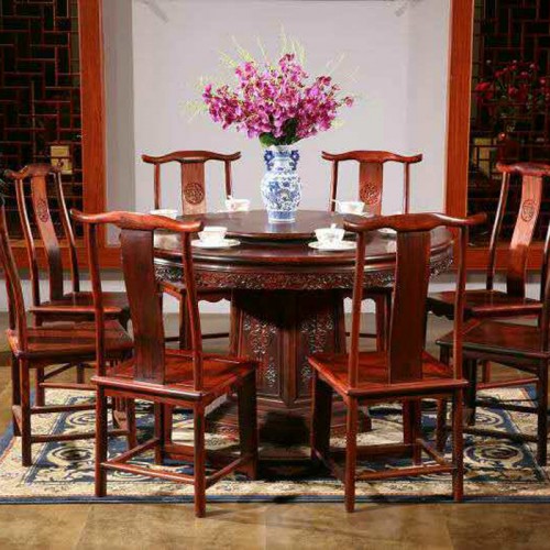 刺猬紫檀原木雕花餐桌28