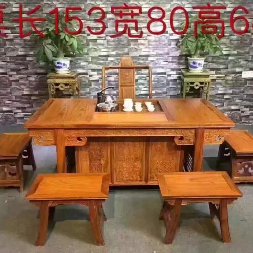 刺猬紫檀客厅红木茶台桌21