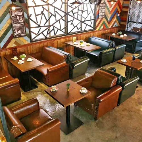 美式复古咖啡厅沙发卡座桌椅组合30