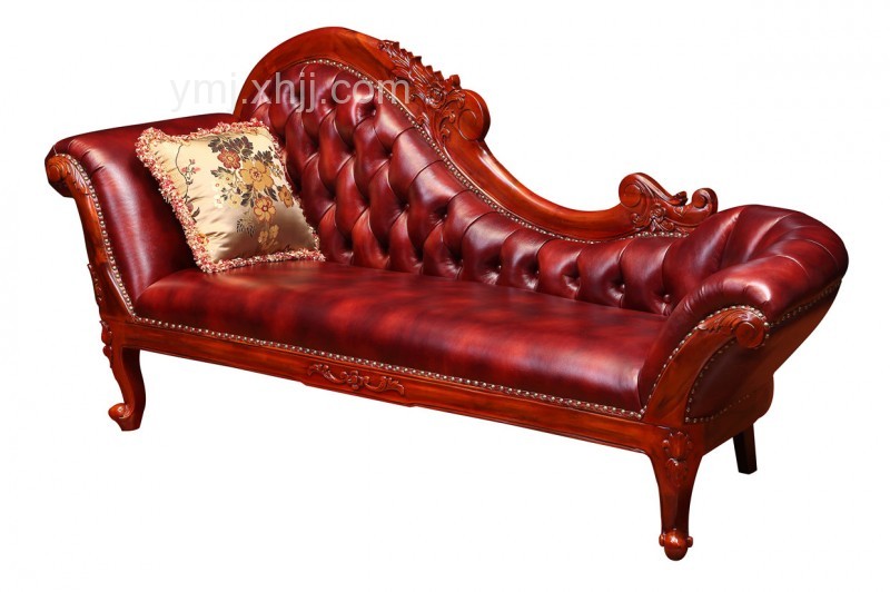 枣红色真皮贵妃椅太师椅 欧式贵妃椅 纯实木雕花贵妃椅 卧室客厅贵妃