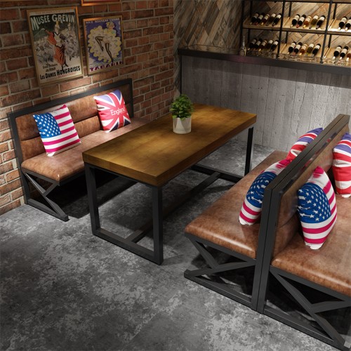 个性酒吧卡座沙发组合定制复古工业风铁艺主题西餐厅咖啡桌椅