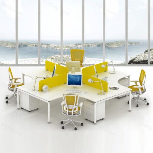 办公4人电脑桌屏风卡座十字型01