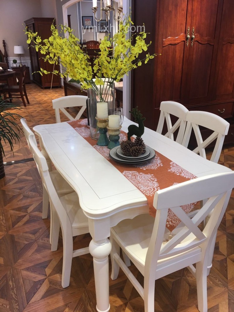 现代美式白色实木餐桌餐椅 时尚简约白色餐桌餐椅_164911