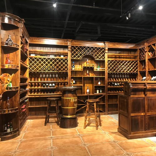 碳烧木酒柜酒吧台餐厅收银台红酒展柜仿古实木酒架01