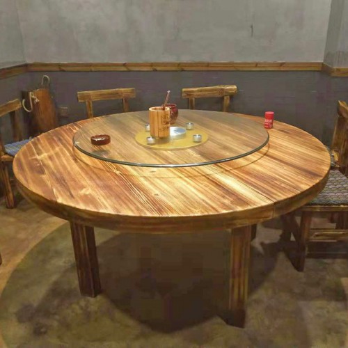 新中式实木圆餐桌椅组合手动转盘餐桌30