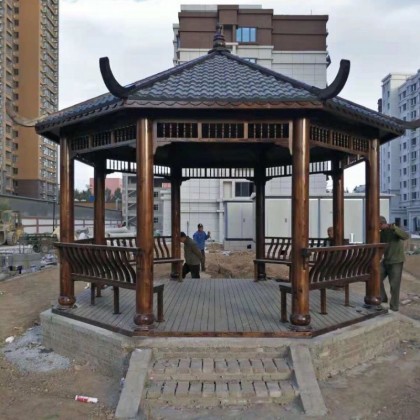 定制八角凉亭户外亭子庭院景观碳化木防腐木厂家直销