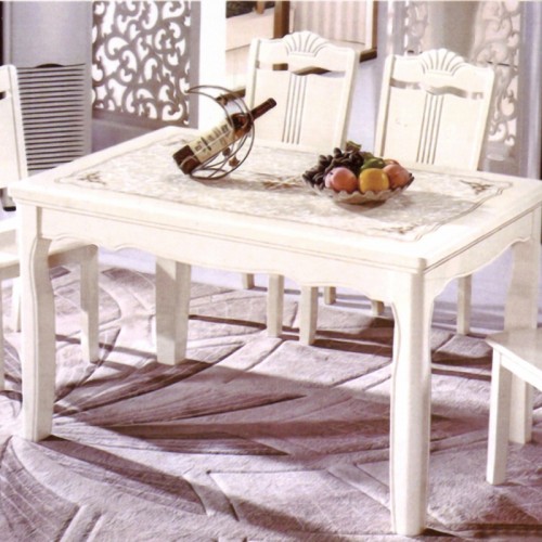 简约长方形花纹大理石面餐桌实木餐椅组合    893
