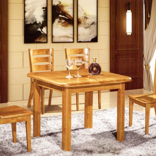 简约现代浅色实木圆角伸缩拉桌长方形餐桌椅组合   A圆角拉桌