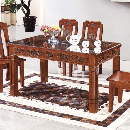 中式古典实木雕花餐桌椅组合     935