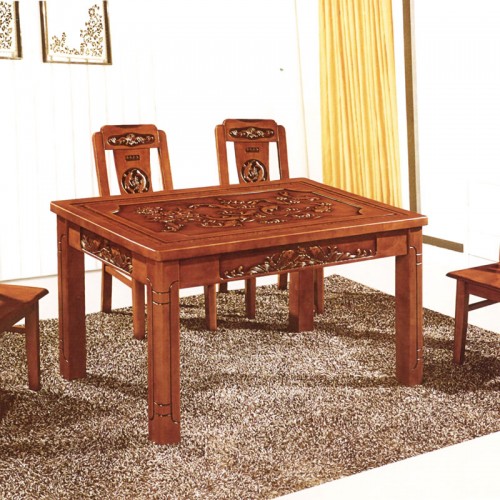 中式古典实木雕花餐桌椅组合   财2号
