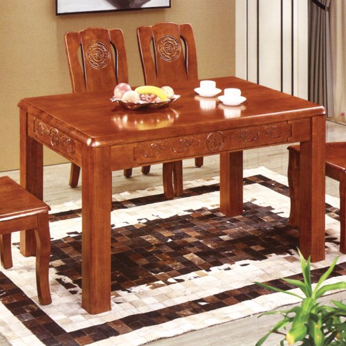 仿古中式实木雕花餐桌餐椅组合   伍福