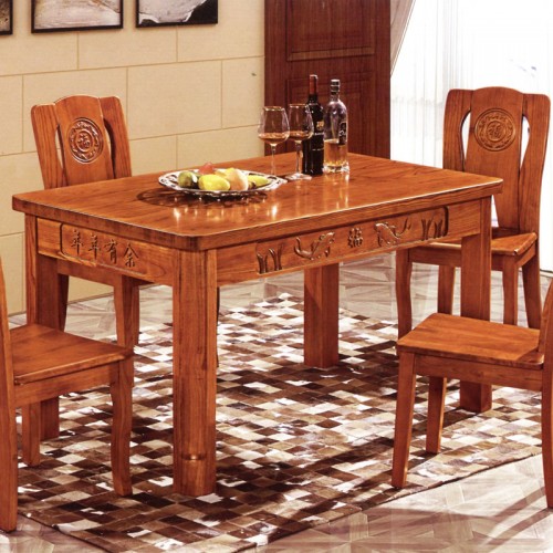 新中式实木长方形餐桌餐椅组合 C-鱼
