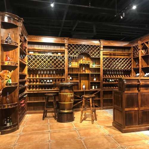 碳化木酒吧定制酒柜地下室放的书柜红酒柜子实木