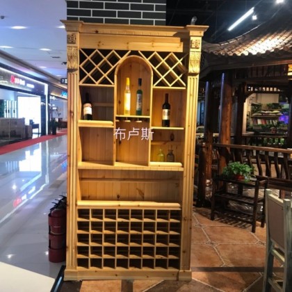 红酒柜展示架实木酒阁松木柜子防腐木碳化木