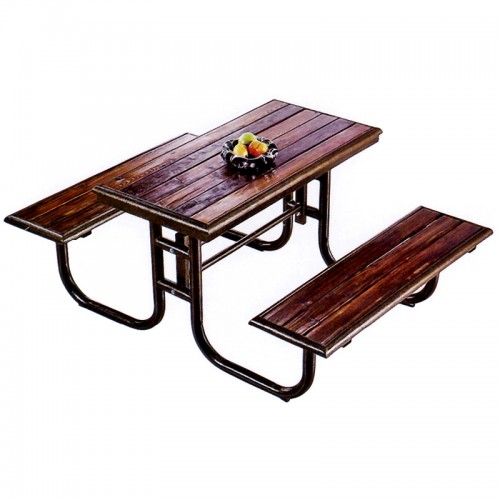 戶外桌椅套裝連體碳化木桌椅    JY-餐桌椅