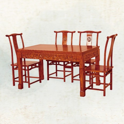 简约雕花榆木餐桌餐椅组合  DK-119