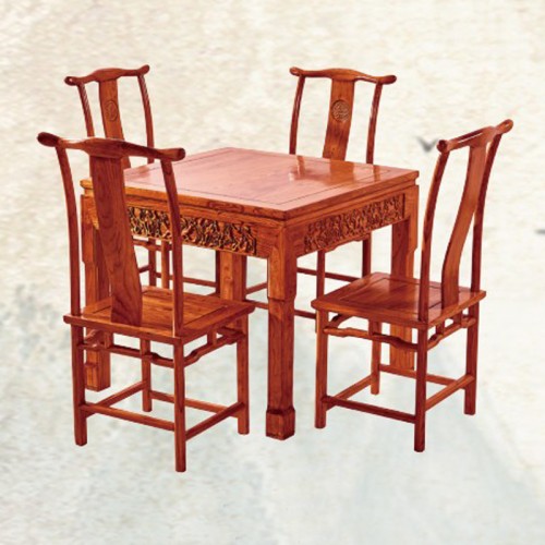 明清仿古小方仙桌榆木雕花餐桌椅组合  DK-116