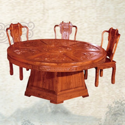 中式圆餐桌榆木墩式餐桌椅组合  DK-112
